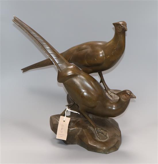 Irenee Rochard (1906-1984). An Art Deco bronze of two pheasants, signed height 40cm